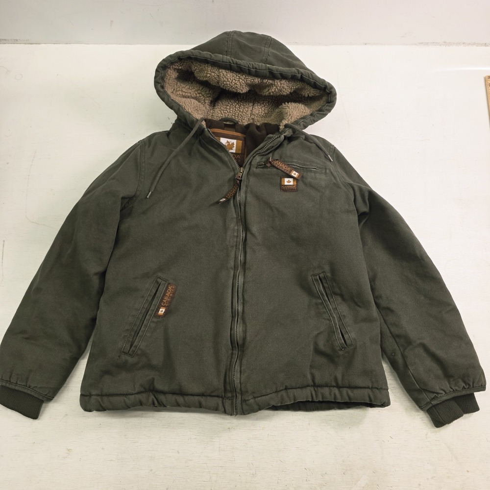 Canada Workgear Green Canvas Heavy Outdoor Hooded Fleece Lined‎ Jacket Women's L